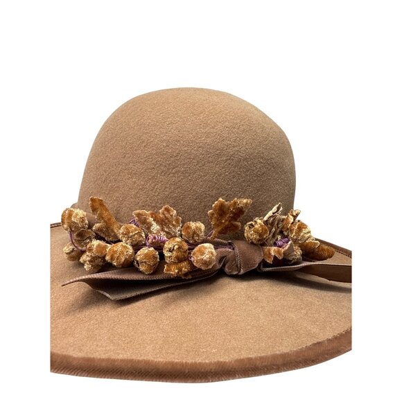 Vintage Carol Carr Brown Wool Hat Floral Accents & Ribbon Detail Made In USA main image 10